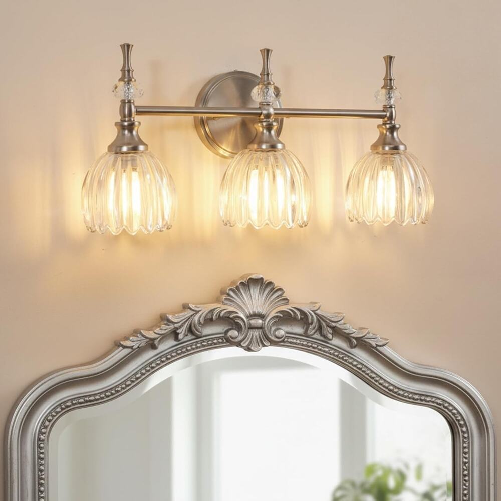 3-Light Brushed Nickel Bathroom Vanity Light Modern Transitional Wall Sconce